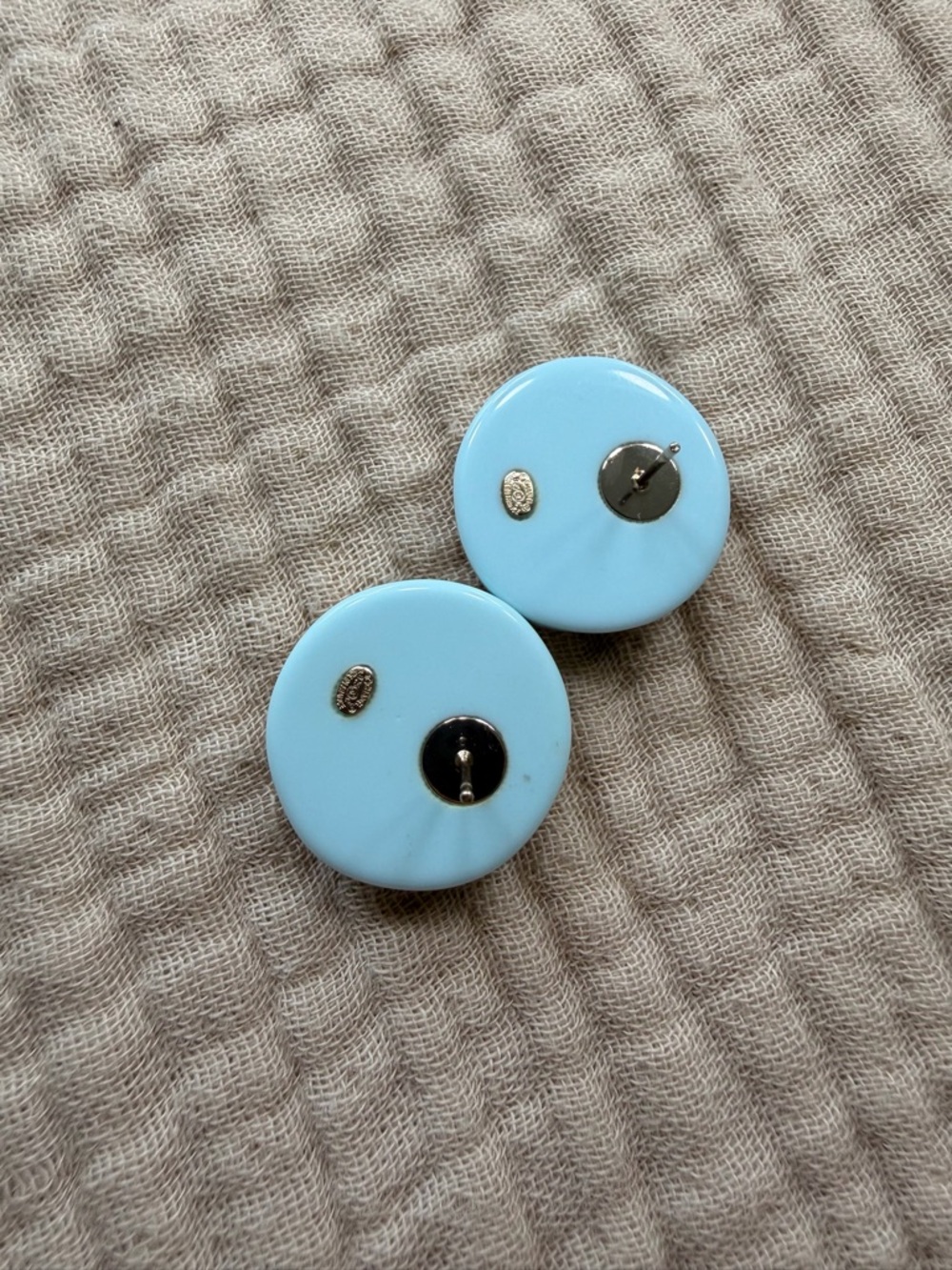 🩵CHANEL Round Striped CC Clip-On Earrings in Light Blue & Gold💛 - Picture 8 of 11